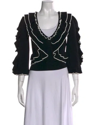 Pre-owned Ronny Kobo V-neck Three-quarter Sleeve Top In Black