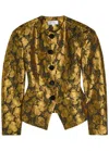 Ronny Kobo Wanda Metallic Floral-jacquard Woven Blazer In Brown