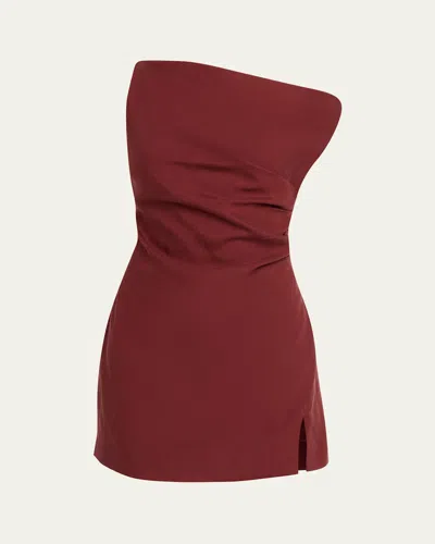 Ronny Kobo Winnie One-shoulder Draped Mini Dress In Burgundy