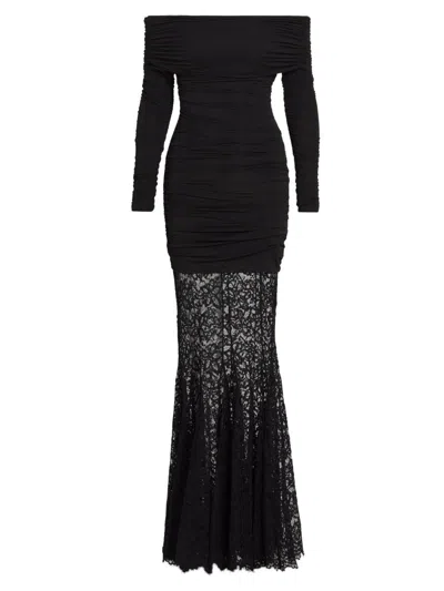 Ronny Kobo Women's Alora Off-the-shoulder Mixed Media Maxi Dress In Black