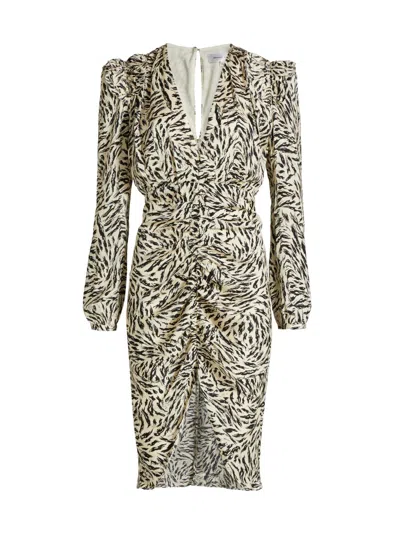 Ronny Kobo Amara Ruched Printed Silk-blend Crepe De Chine Dress In White