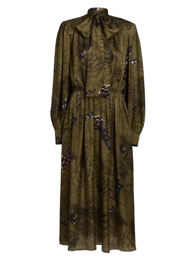 Ronny Kobo Women's Anora Floral Silk-blend Tieneck Maxi Dress In Green