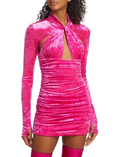 Ronny Kobo Women's Arsenia Crushed Velvet Twisted Minidress In Bubblegum