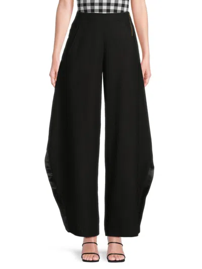 Ronny Kobo Women's Barrel-leg Satin-trim Trousers In Black