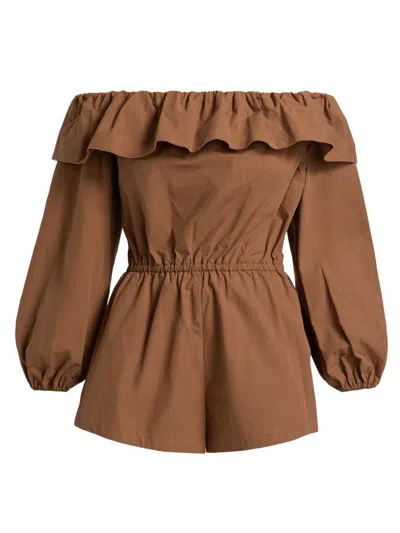 Ronny Kobo Women's Beatriz Off-the-shoulder Cotton Romper In Brown