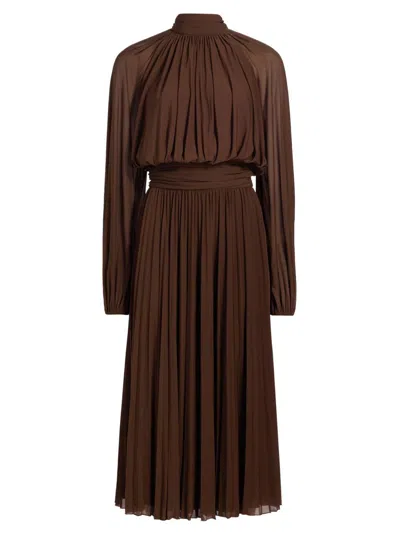 Ronny Kobo Women's Blythe Pleated Blouson Midi-dress In Brown