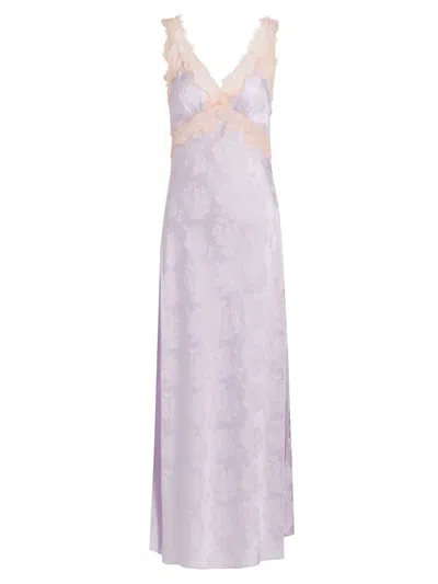 Ronny Kobo Women's Bryn Floral Lace-trimmed Satin Maxi Dress In Purple