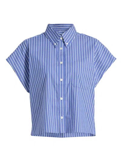 Ronny Kobo Women's Carmena Striped Cotton-blend Button-down Top In Blue