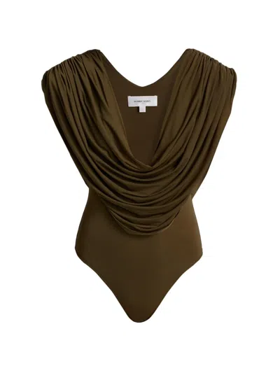 Ronny Kobo Women's Cindi Plunging Cowlneck Bodysuit In Brown
