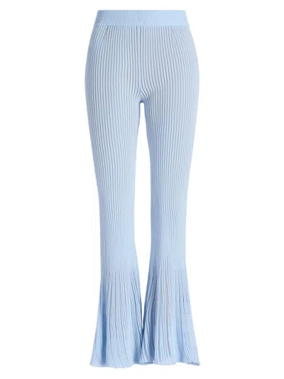 Ronny Kobo Women's Dallas Rib-knit High-rise Flared Pants In Blue