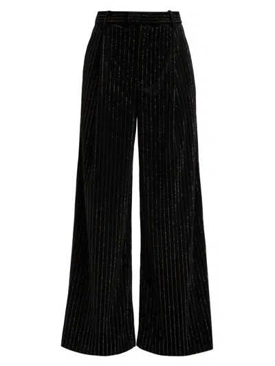 Ronny Kobo Women's Dayna Crystal-pinstriped Wide-leg Pants