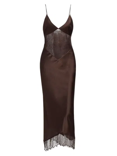 Ronny Kobo Women's Drew Silk Lace-panel Maxi Dress In Dark Chocolate