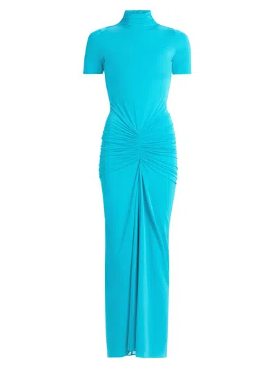Ronny Kobo Enid Ruched Tissue Jersey Maxi Dress In Blue