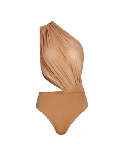 Ronny Kobo Women's Finland Draped One-shoulder Bodysuit In Tan
