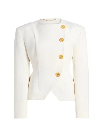 Ronny Kobo Women's Finley Asymmetric Button-up Crepe Jacket In White