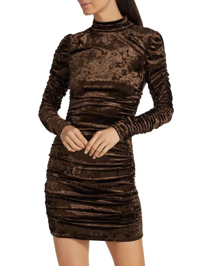 Ronny Kobo Women's Fira Ruched Velvet Mini Dress In Deep Mahogany