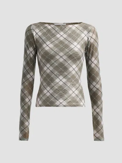 Ronny Kobo Flume Plaid-print Mesh Top In Gray
