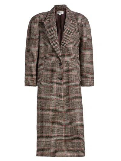 Ronny Kobo Women's Jenkins Houndstooth Plaid Longline Coat In Brown