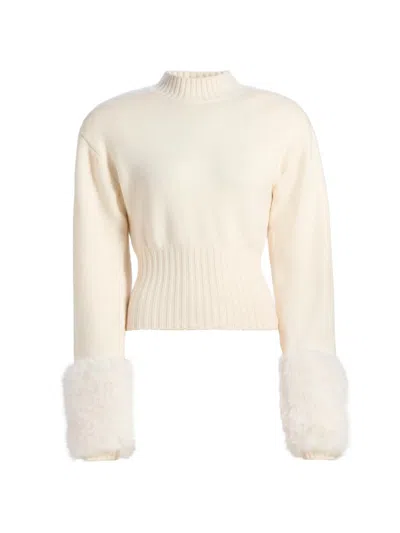 Ronny Kobo Women's Jenner Faux-fur Cuff Knit Top In Pink