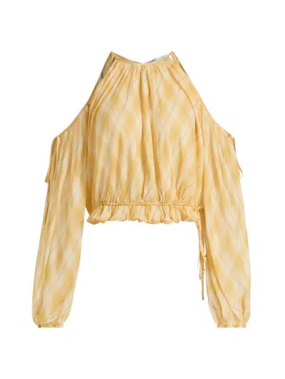 Ronny Kobo Women's Kiera Shadow Plaid Cold-shoulder Top In Yellow