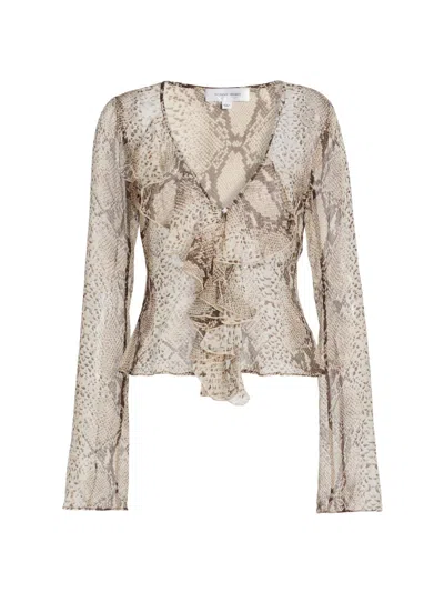 Ronny Kobo Women's Klaire Silk Snakeskin Print Ruffle Top In Multi