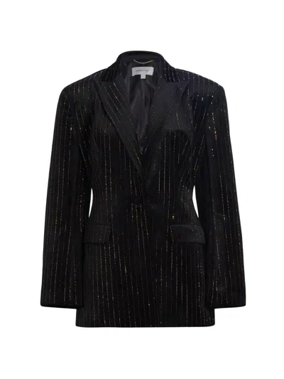 Ronny Kobo Women's Madera Crystal-embellished Pinstriped Velvet Blazer In Black