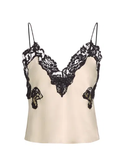 Ronny Kobo Women's Marguerite Satin Lace Camisole In Ivory Black