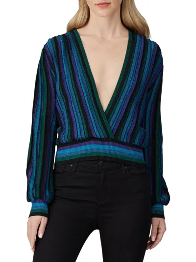 Ronny Kobo Women's Metallic Stripe Knit Top In Blue