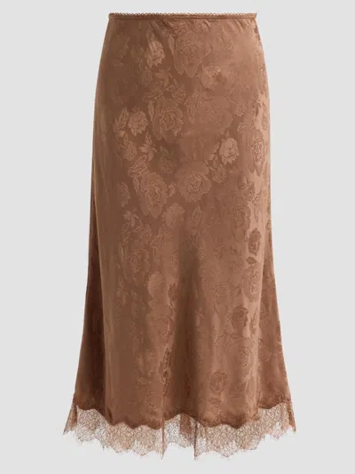 Ronny Kobo Women's Mina Floral Silk Lace-trim Skirt In Brown