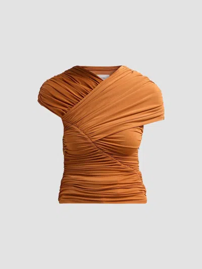 Ronny Kobo Montana Gathered Crossover Top In Brown