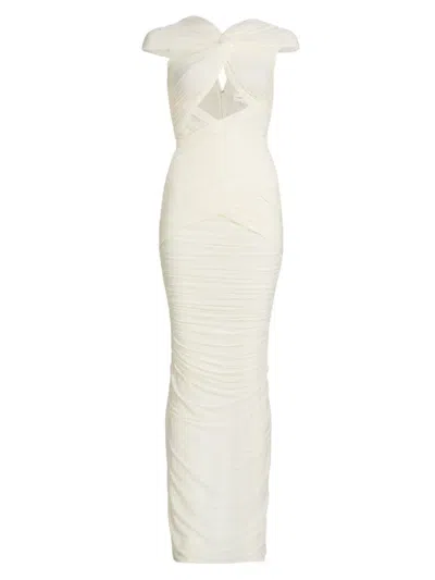 Ronny Kobo Nasha Cutout Wrapped Jersey Cap-sleeve Gown In Ecru