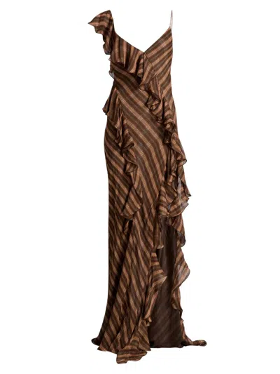 Ronny Kobo Women's Outlander X  Olivialle Plaid Chiffon Gown In Brown