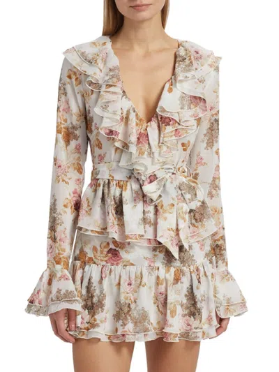 Ronny Kobo Women's Palmero Floral Ruffle Minidress In Neutral