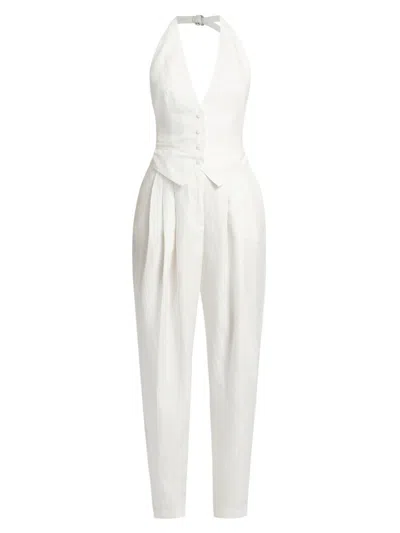 Ronny Kobo Women's Rex Linen-blend Vest Jumpsuit In White