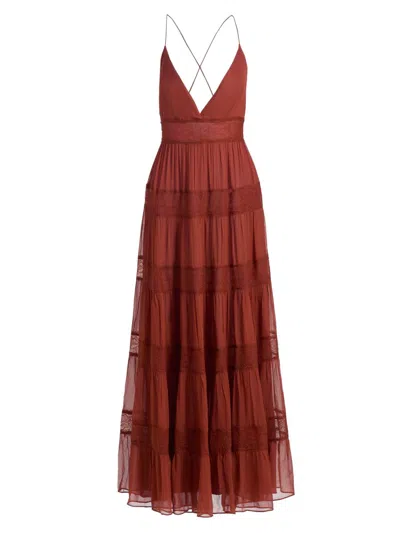 Ronny Kobo Women's Rune Tiered Lace-trimmed Maxi Dress In Brown