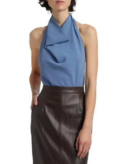 Ronny Kobo Women's Sheena Cowl Halterneck Open Back Bodysuit In Blue