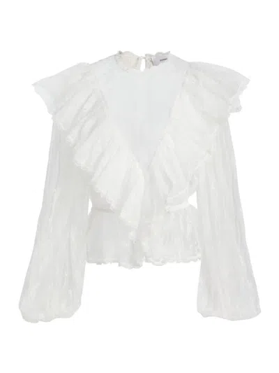 Ronny Kobo Women's Talia Ruffled Sheer Lace Blouse In White