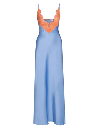 Ronny Kobo Women's Vito Satin & Lace Maxi Dress In Corn Flower Orange