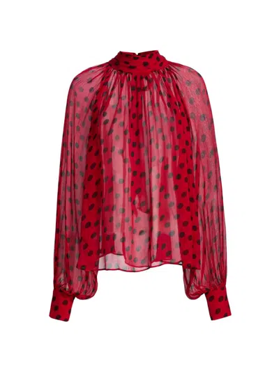 Ronny Kobo Women's Zenia Polka Dot Shirred Blouse In Red
