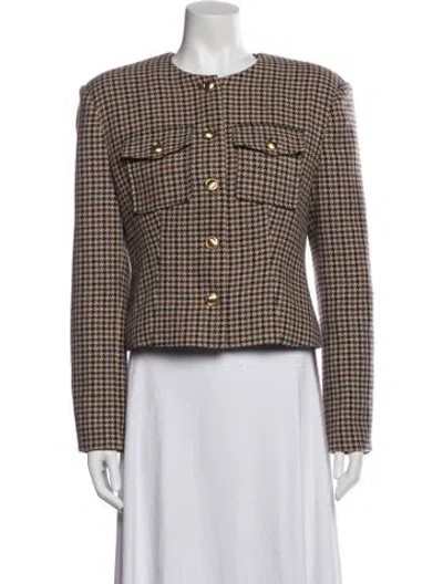 Pre-owned Ronny Kobo Wool Houndstooth Print Blazer In Multi