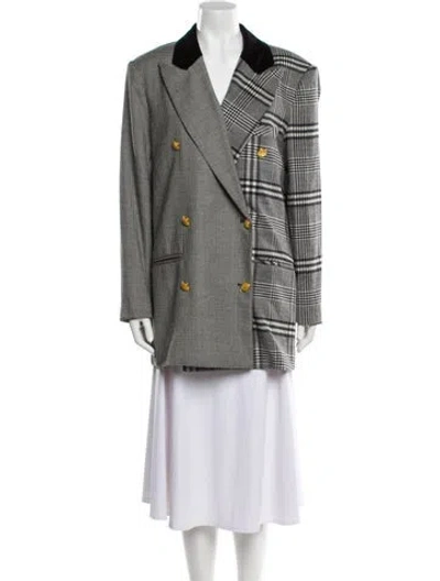 Pre-owned Ronny Kobo Wool Plaid Print Blazer In Black