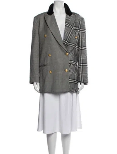 Pre-owned Ronny Kobo Wool Plaid Print Blazer In Black