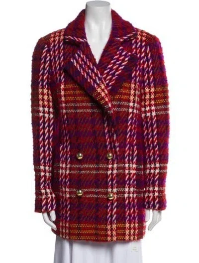 Pre-owned Ronny Kobo Wool Plaid Print Blazer In Red