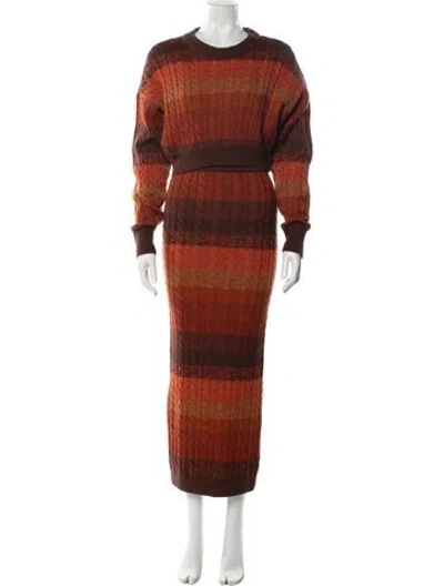 Pre-owned Ronny Kobo Wool Striped Skirt Set In Orange