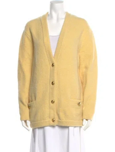 Pre-owned Ronny Kobo Wool V-neck Sweater In Yellow