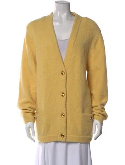 Pre-owned Ronny Kobo Wool V-neck Sweater In Yellow