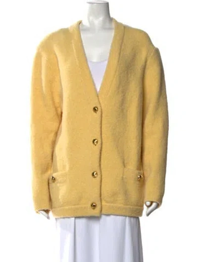 Pre-owned Ronny Kobo Wool V-neck Sweater In Yellow
