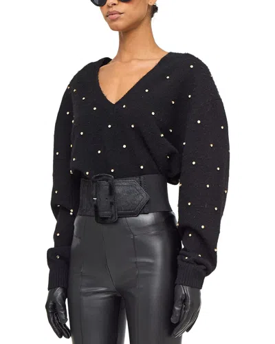 Ronny Kobo Wool-blend Corin Crystal Knit V-neck Top In Black