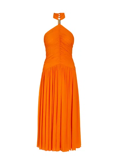 Ronny Kobo Wrenley Ruched Tissue Jersey Midi Dress In Orange