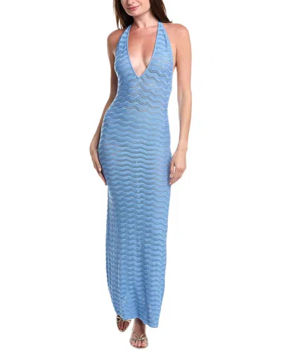 Ronny Kobo Yael Pointelle-knit Halterneck Maxi Dress In Blue